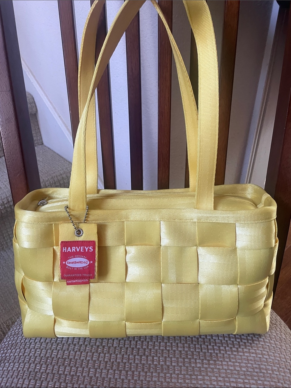 Harveys Yellow Woven Large Satchel Seatbelt Tote Bag